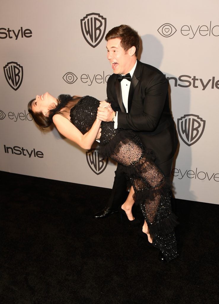 Actors Chloe Bridges and Adam Devine attend 19th Annual Post-Golden Globes Party hosted by Warner Bros. Pictures and InStyle at The Beverly Hilton Hotel on January 7, 2018 in Beverly Hills, California.  (Photo by Frazer Harrison/Getty Images)
