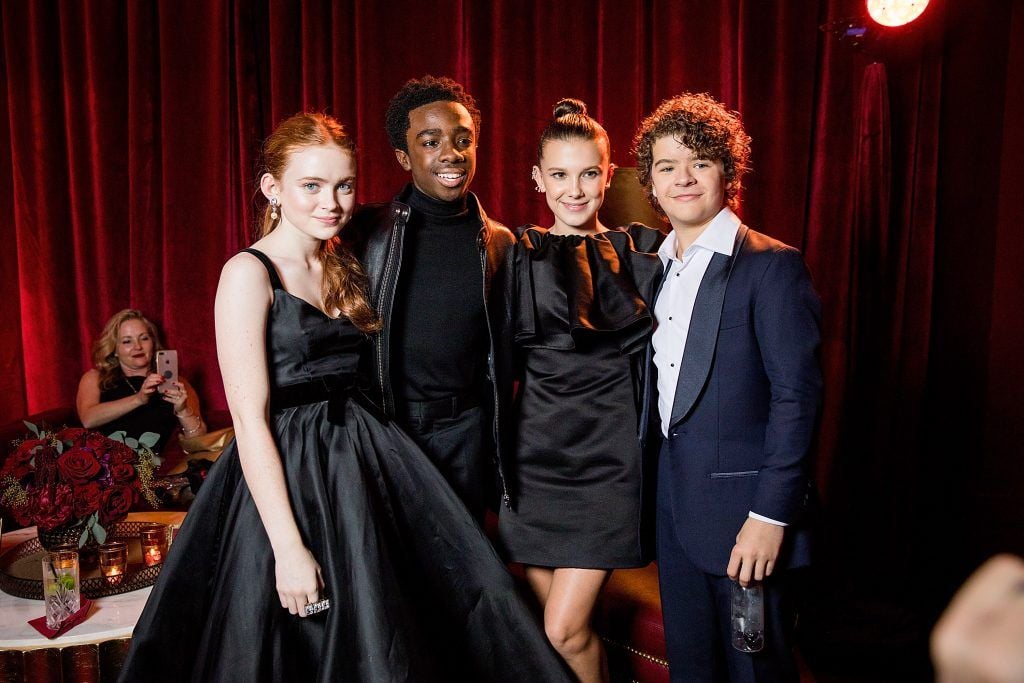 Sadie Sink, Caleb McLaughlin, Millie Bobby Brown and Gaten Matarazzo attend the Netflix Golden Globes after party at Waldorf Astoria Beverly Hills on January 7, 2018 in Beverly Hills, California.  (Photo by Netflix via Getty Images)