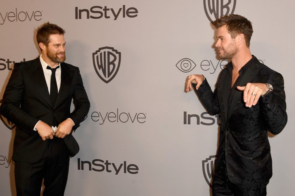Actors Geoff Stults and  Chris Hemsworth attend 19th Annual Post-Golden Globes Party hosted by Warner Bros. Pictures and InStyle at The Beverly Hilton Hotel on January 7, 2018 in Beverly Hills, California.  (Photo by Frazer Harrison/Getty Images)