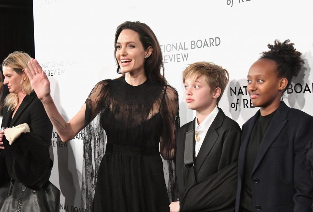 Actor Angelina Jolie, Knox Leon Jolie-Pitt and Zahara Marley Jolie-Pitt attend the 2018 The National Board Of Review Annual Awards Gala at Cipriani 42nd Street on January 9, 2018 in New York City.  (Photo by Mike Coppola/Getty Images)