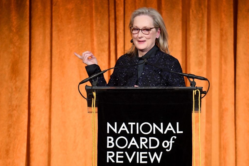 Meryl Streep accepts an award onstage during the National Board of Review Annual Awards Gala at Cipriani 42nd Street on January 9, 2018 in New York City.  (Photo by Dimitrios Kambouris/Getty Images for National Board of Review)