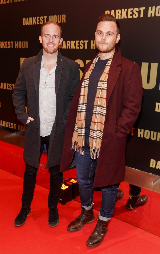 Brendan O'Loughlin and Neil Fox pictured at the Universal Pictures special preview screening of Darkest Hour at the Light House Cinema, Dublin (10th January 2018). Photo: Andres Poveda