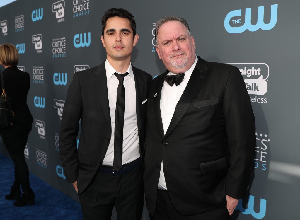 SANTA MONICA, CA - JANUARY 11:  Actor Max Minghella (L) and writer Bruce Miller attend The 23rd Annual Critics' Choice Awards at Barker Hangar on January 11, 2018 in Santa Monica, California.  (Photo by Christopher Polk/Getty Images for The Critics' Choice Awards  )