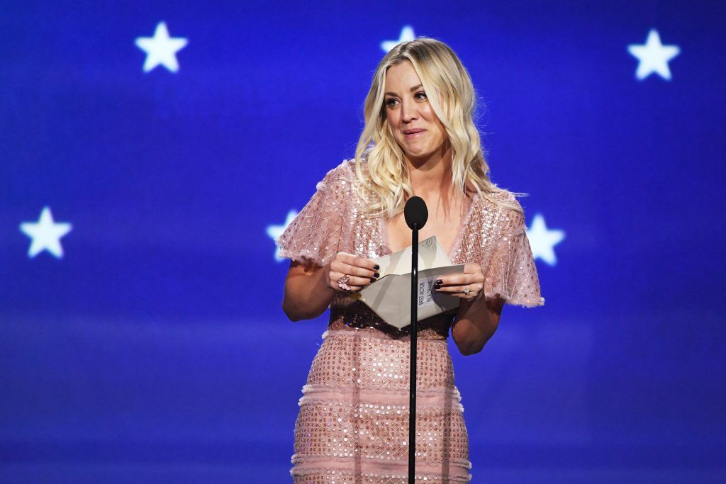 Actor Kaley Cuoco speaks onstage during The 23rd Annual Critics' Choice Awards at Barker Hangar on January 11, 2018 in Santa Monica, California.  (Photo by Kevin Winter/Getty Images)