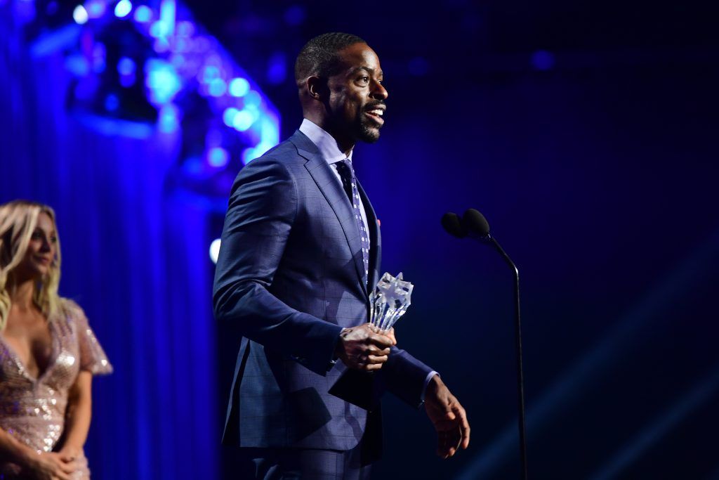 Actor Sterling K. Brown wins Best Actor in a Drama Series for 'This Is Us' during The 23rd Annual Critics' Choice Awards at Barker Hangar on January 11, 2018 in Santa Monica, California.  (Photo by Matt Winkelmeyer/Getty Images for The Critics' Choice Awards  )