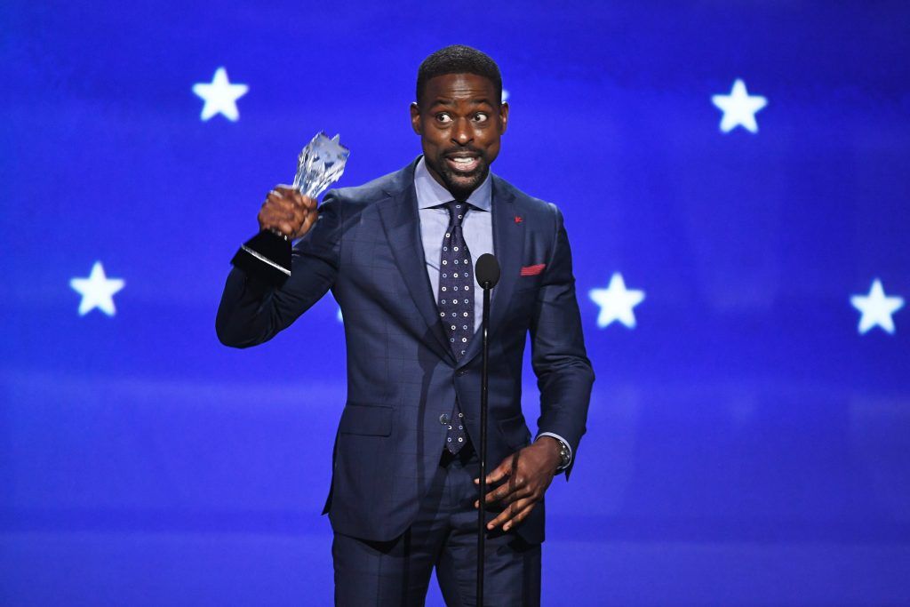 Actor Sterling K. Brown accepts Best Actor in a Drama Series for 'This Is Us' onstage during The 23rd Annual Critics' Choice Awards at Barker Hangar on January 11, 2018 in Santa Monica, California.  (Photo by Kevin Winter/Getty Images)