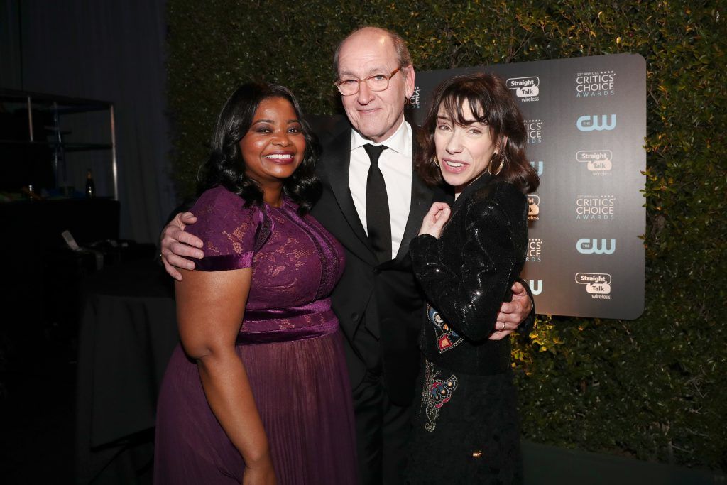 Actors Octavia Spencer, Richard Jenkins and Sally Hawkins  attend The 23rd Annual Critics' Choice Awards at Barker Hangar on January 11, 2018 in Santa Monica, California.  (Photo by Christopher Polk/Getty Images for The Critics' Choice Awards  )