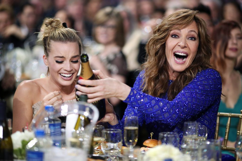 Actors Margot Robbie and Allison Janney attend The 23rd Annual Critics' Choice Awards at Barker Hangar on January 11, 2018 in Santa Monica, California.  (Photo by Christopher Polk/Getty Images for The Critics' Choice Awards  )