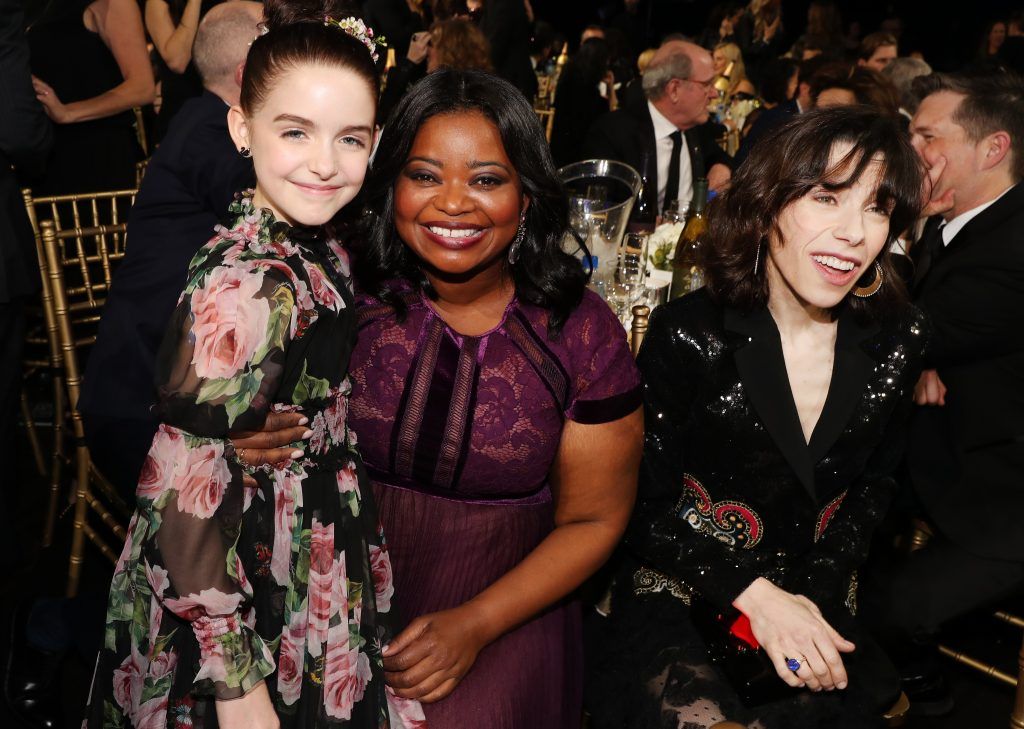 Actors Mckenna Grace, Octavia Spencer and Sally Hawkins attend The 23rd Annual Critics' Choice Awards at Barker Hangar on January 11, 2018 in Santa Monica, California.  (Photo by Christopher Polk/Getty Images for The Critics' Choice Awards  )