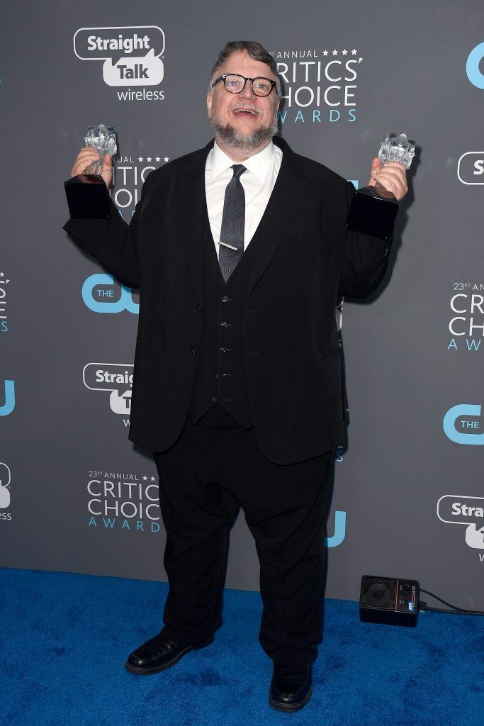 Director Guillermo del Toro, recipient of the Best Director and Best Picture awards for The Shape of Water, poses in the press room during The 23rd Annual Critics' Choice Awards at Barker Hangar on January 11, 2018 in Santa Monica, California.  (Photo by Frazer Harrison/Getty Images)