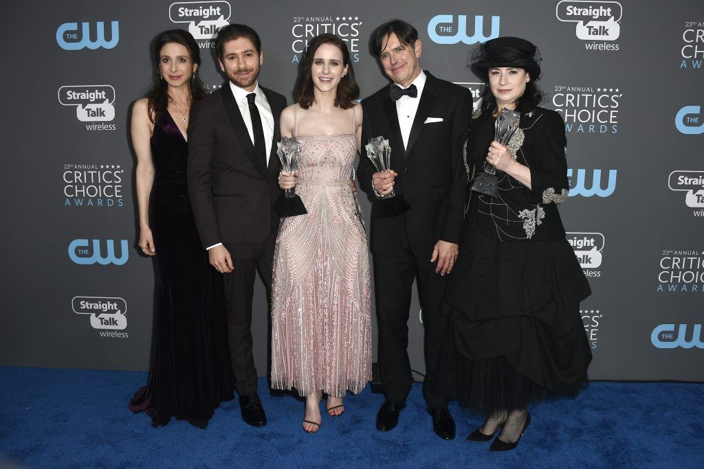 Actors Marin Hinkle, Michael Zegen, Rachel Brosnahan, fillmmakers Dan Palladino and Amy Sherman-Palladino, recipients of the Best Comedy Series award for 'The Marvelous Mrs. Maisel' (Photo by Frazer Harrison/Getty Images)