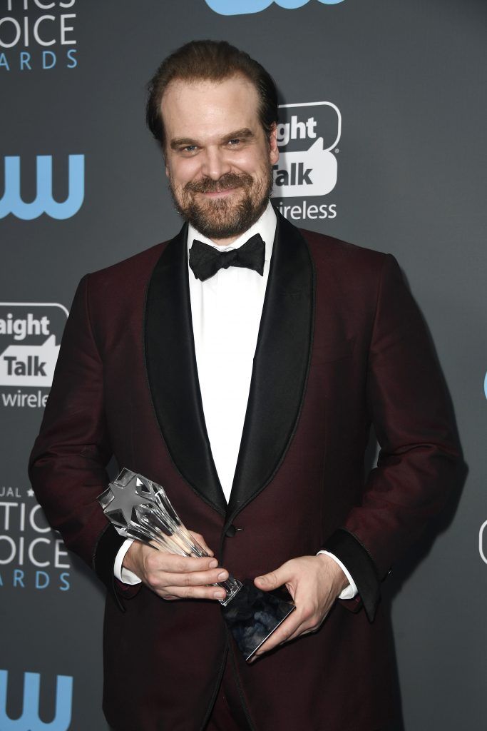 Actor David Harbour, winner of Best Supporting Actor in a Drama Series for 'Stranger Things', poses in the press room during The 23rd Annual Critics' Choice Awards at Barker Hangar on January 11, 2018 in Santa Monica, California.  (Photo by Frazer Harrison/Getty Images)