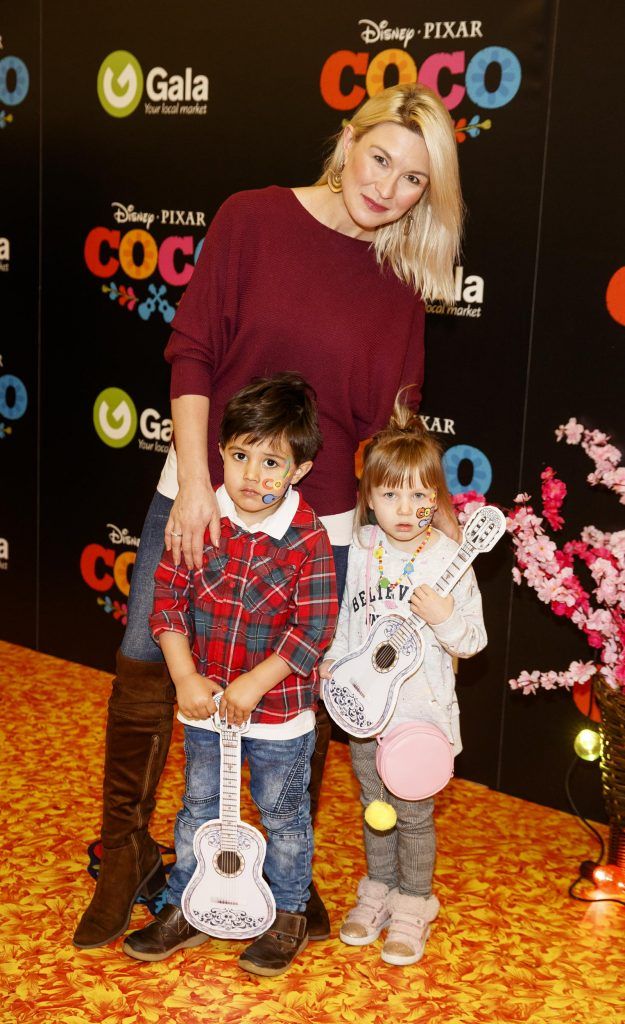 Isabella Chudzicka with son Michael Bucks and friend Victoria pictured at the special family screening of Disney Pixar's Coco in the ODEON Cinema Point Village (13th January 2018). Picture: Andres Poveda