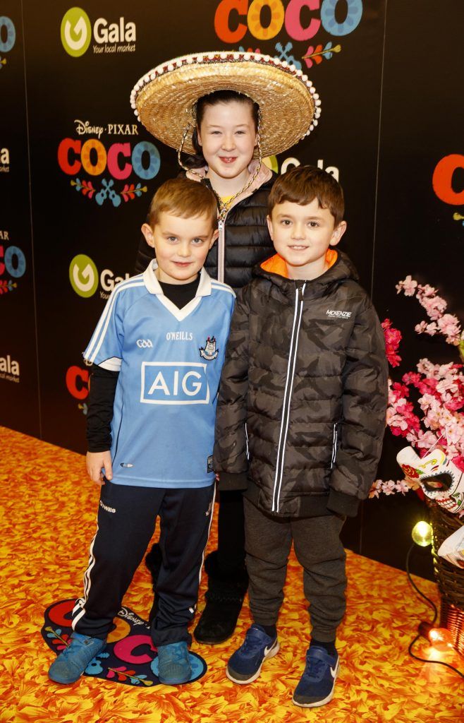 JJ Hayden (6), Caitlin McCarthy (10) and Cian McCarthy (8) pictured at the special family screening of Disney Pixar's Coco in the ODEON Cinema Point Village (13th January 2018). Picture: Andres Poveda