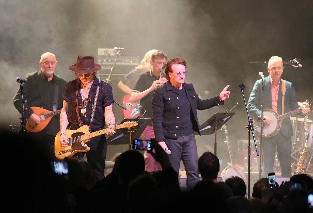 Bono and Johnny Depp pictured as one of the great international songwriters Shane MacGowan was celebrated at the National Concert Hall for his 60th birthday (15th Jan 2018). Photo: Mark Stedman
