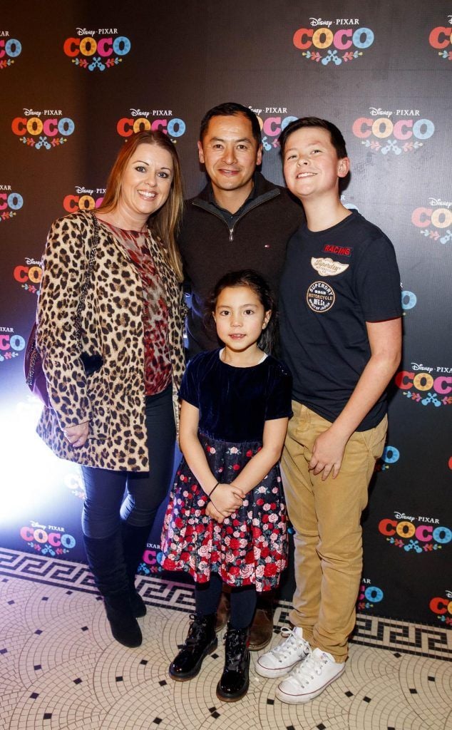 Jason Sherlock with his family Louise, Angela (8) and Josh (13) at a very special preview screening of Disney Pixar's Coco in the Stella Theatre where they were joined by film Director Lee Unkrich and Producer Darla K. Anderson. Photo: Andres Poveda