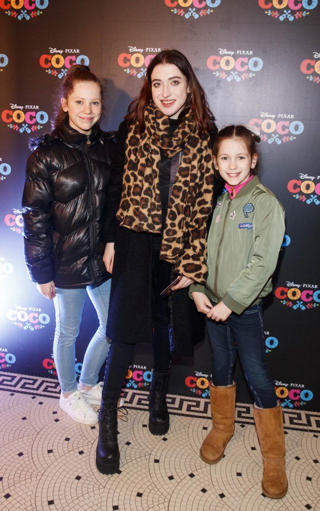 Leanne Woodful with sisters Aoife and Ciara at a very special preview screening of Disney Pixar's Coco in the Stella Theatre where they were joined by film Director Lee Unkrich and Producer Darla K. Anderson. Photo: Andres Poveda