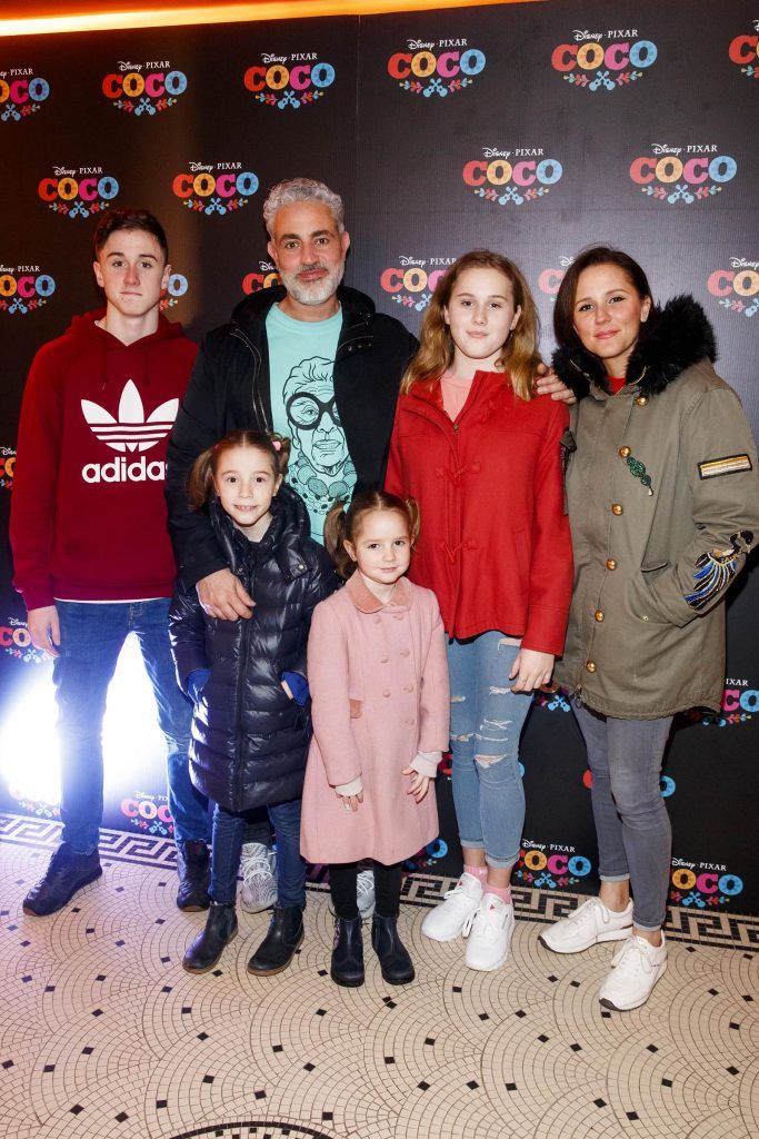 Baz Ashmawy and family Jake (15), Hannah (7), Mahy (5), Amilia (13) and Tanya at a very special preview screening of Disney Pixar's Coco in the Stella Theatre where they were joined by film Director Lee Unkrich and Producer Darla K. Anderson. Photo: Andres Poveda