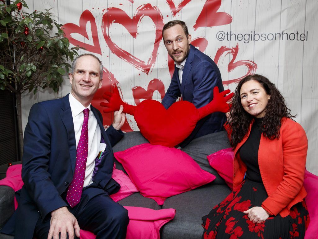 Garrett Marrinan, General Manager of the gibson hotel is pictured with First Dates maitre d' Mateo Sania and Edele O’Reilly at the launch of the First Dates Restaurant at the Gibson Hotel. Photo by Andres Poveda