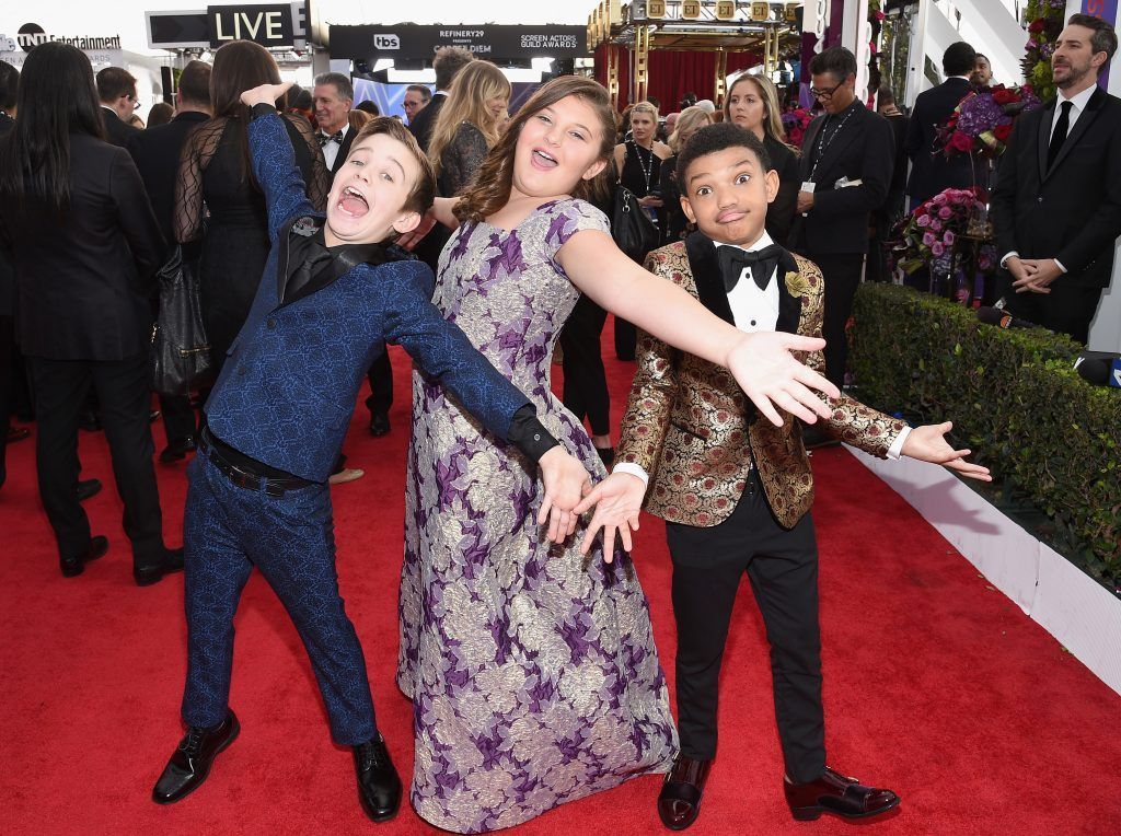 LOS ANGELES, CA - JANUARY 21:  Actors Parker Bates, Mackenzie Hancsicsak, and Lonnie Chavis attend the 24th Annual Screen Actors Guild Awards at The Shrine Auditorium on January 21, 2018 in Los Angeles, California.  (Photo by Kevork Djansezian/Getty Images)