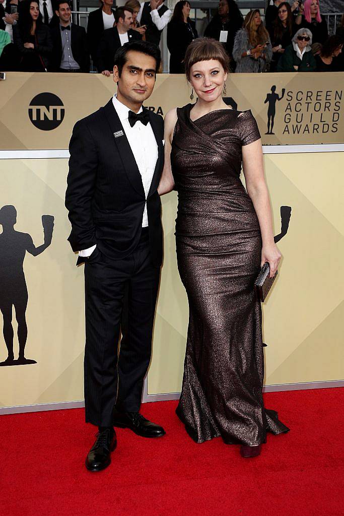 LOS ANGELES, CA - JANUARY 21: Actor Kumail Nanjiani (L) and screenwriter Emily V. Gordon  attend the 24th Annual Screen Actors Guild Awards at The Shrine Auditorium on January 21, 2018 in Los Angeles, California. 27522_017  (Photo by Frederick M. Brown/Getty Images)