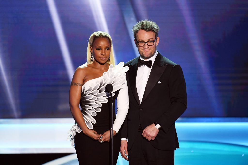 Actors Mary J. Blige (L) and Jason Clarke speak onstage during the 24th Annual Screen Actors Guild Awards at The Shrine Auditorium on January 21, 2018 in Los Angeles, California. (Photo by Kevin Winter/Getty Images)
