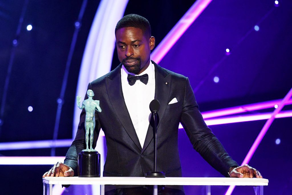 Actor Sterling K. Brown accepts the Outstanding Performance by a Male Actor in a Drama Series award for 'This Is Us' onstage during the 24th Annual Screen Actors Guild Awards at The Shrine Auditorium on January 21, 2018 in Los Angeles, California.  (Photo by Kevin Winter/Getty Images)