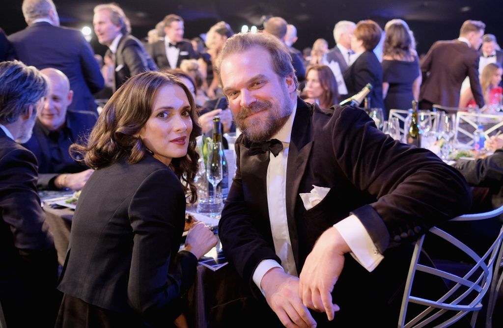 Actors Winona Ryder and David Harbour attend the 24th Annual Screen Actors Guild Awards at The Shrine Auditorium on January 21, 2018 in Los Angeles, California.  (Photo by Dimitrios Kambouris/Getty Images for Turner Image)