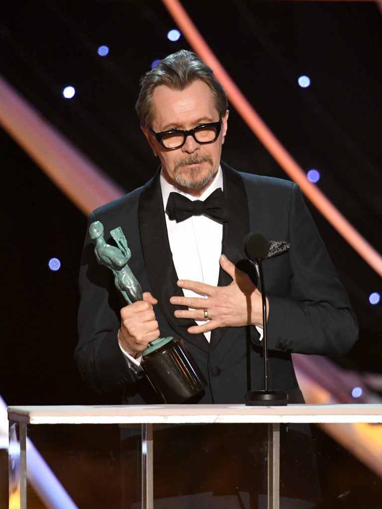 Actor Gary Oldman accepts the Outstanding Performance by a Male Actor in a Leading Role award for 'Darkest Hour' onstage during the 24th Annual Screen Actors Guild Awards at The Shrine Auditorium on January 21, 2018 in Los Angeles, California. (Photo by Kevin Winter/Getty Images)