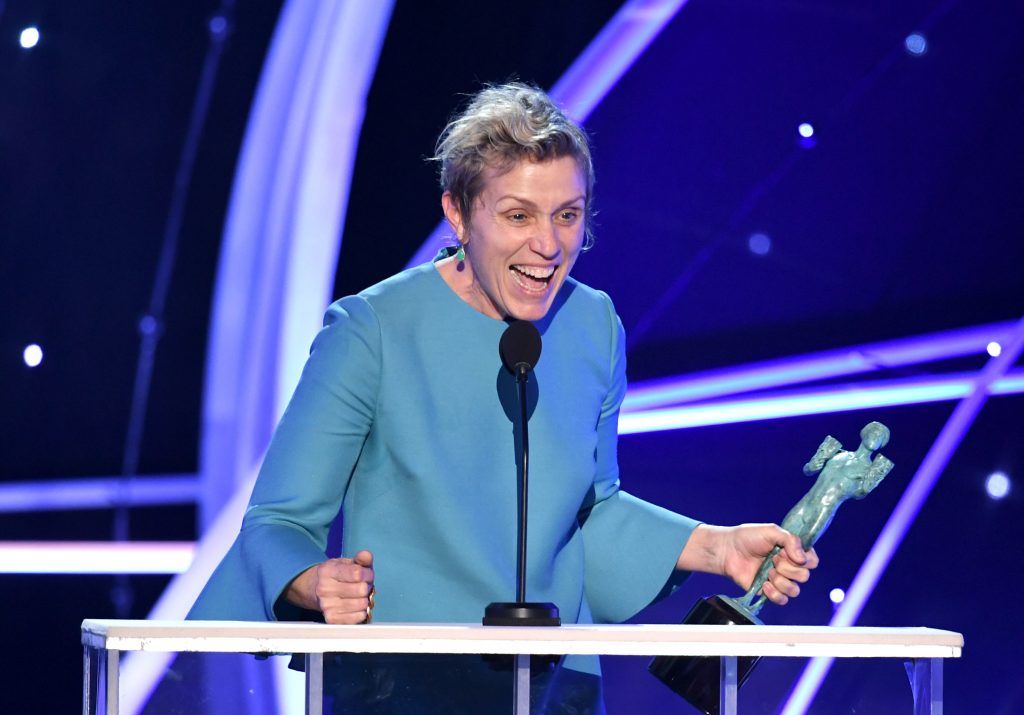 Actor Frances McDormand accepts the Outstanding Performance by a Female Actor in a Leading Role award for 'Three Billboards Outside Ebbing, Missouri' onstage during the 24th Annual Screen Actors Guild Awards at The Shrine Auditorium on January 21, 2018 in Los Angeles, California. (Photo by Kevin Winter/Getty Images)