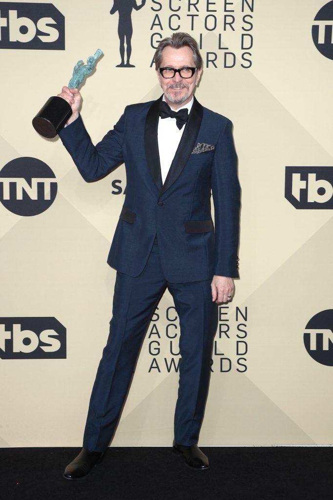 Actor Gary Oldman, winner of Outstanding Performance by a Male Actor in a Leading Role for 'Darkest Hour', poses in the press room during the 24th Annual Screen Actors Guild Awards at The Shrine Auditorium on January 21, 2018 in Los Angeles, California. (Photo by Frederick M. Brown/Getty Images)
