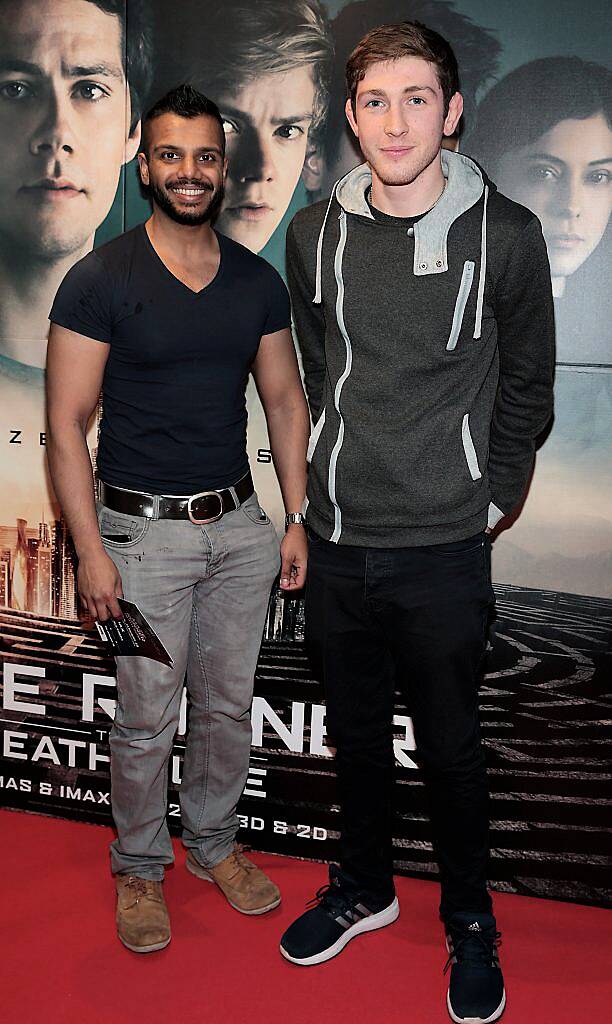 Chris Kularajain and Anthony Byrne at the special preview screening of Maze Runner - The Death Cure at Cineworld IMAX, Dublin. Photo by Brian McEvoy