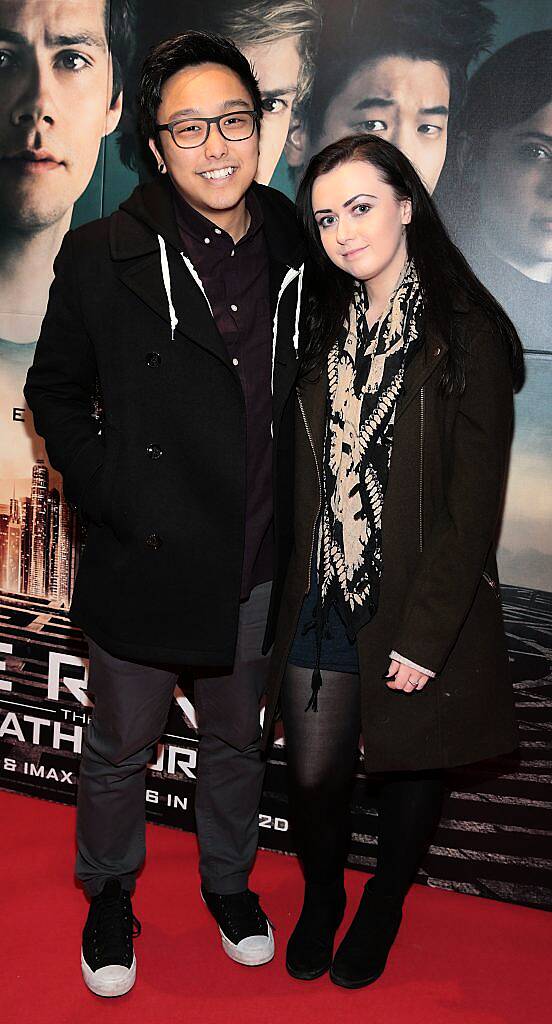 Trick Sayto and Sarah Campbell at the special preview screening of Maze Runner - The Death Cure at Cineworld IMAX, Dublin. Photo by Brian McEvoy