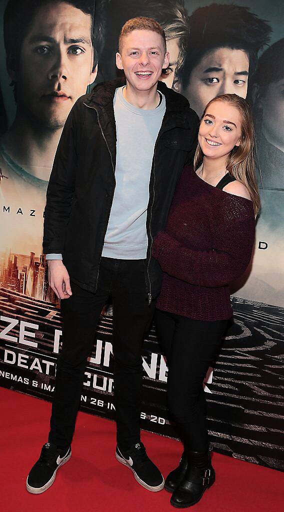 Patrick Harmon and Aoibheann Duffy at the special preview screening of Maze Runner - The Death Cure at Cineworld IMAX, Dublin. Photo by Brian McEvoy