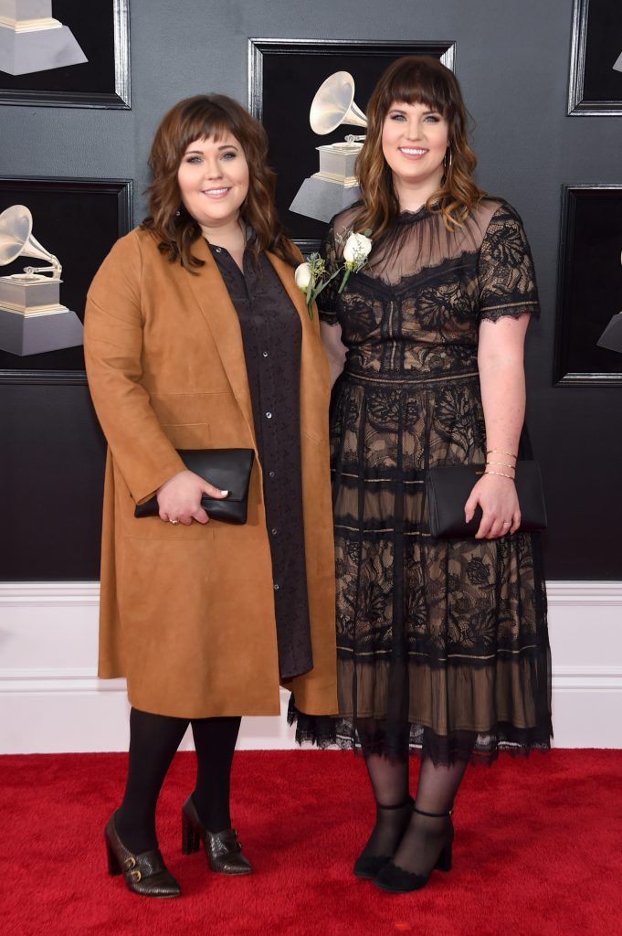NEW YORK, NY - JANUARY 28:  Recording artists Laura Rogers (L) and Lydia Rogers of The Secret Sisters attend the 60th Annual GRAMMY Awards at Madison Square Garden on January 28, 2018 in New York City.  (Photo by Jamie McCarthy/Getty Images)