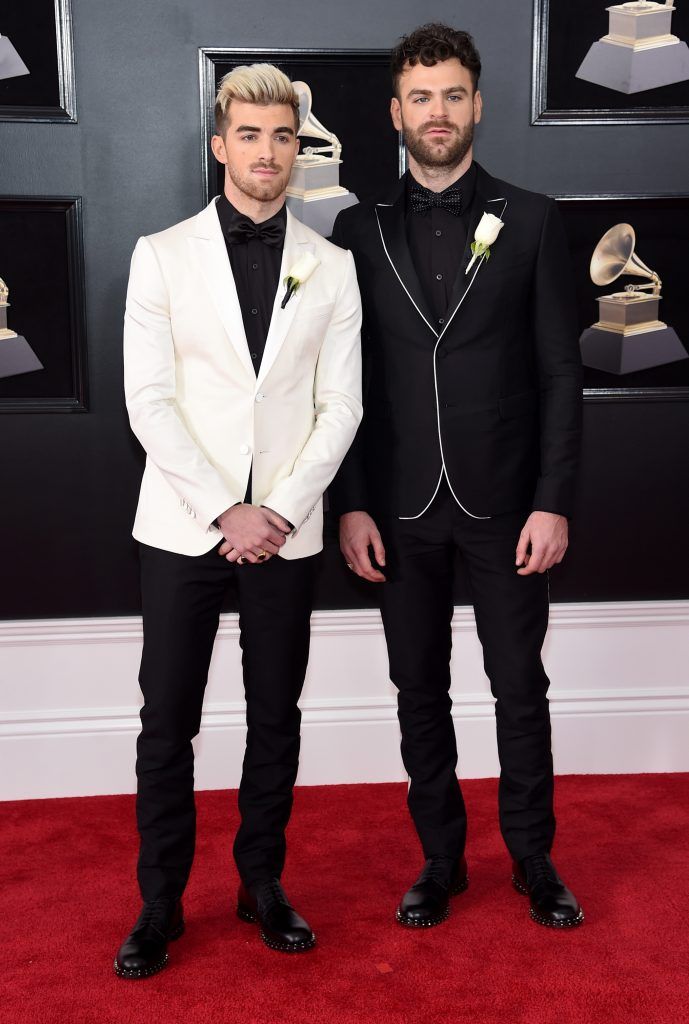 NEW YORK, NY - JANUARY 28:  Recording artists Andrew Taggart (L) and Alex Pall of musical group The Chainsmokers attend the 60th Annual GRAMMY Awards at Madison Square Garden on January 28, 2018 in New York City.  (Photo by Jamie McCarthy/Getty Images)