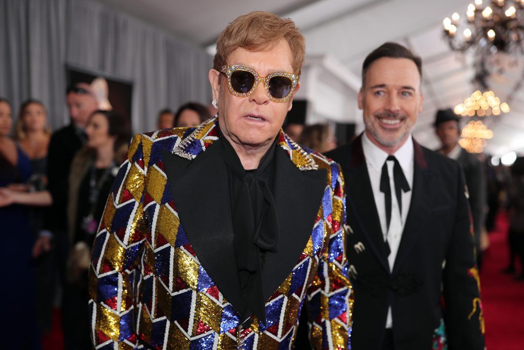 NEW YORK, NY - JANUARY 28:  Recording artist Elton John and David Furnish attend the 60th Annual GRAMMY Awards at Madison Square Garden on January 28, 2018 in New York City.  (Photo by Christopher Polk/Getty Images for NARAS)