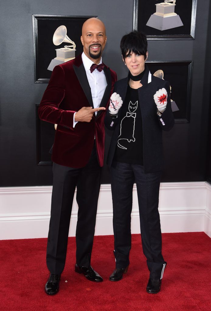NEW YORK, NY - JANUARY 28:  Recording artist Common (L) and songwriter Diane Warren attend the 60th Annual GRAMMY Awards at Madison Square Garden on January 28, 2018 in New York City.  (Photo by Jamie McCarthy/Getty Images)