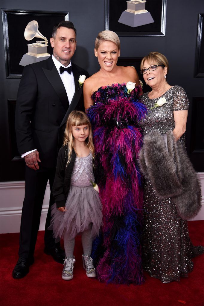 NEW YORK, NY - JANUARY 28:  (L-R) Carey Hart, Willow Sage Hart. recording artist Pink and Judith Moore attends the 60th Annual GRAMMY Awards at Madison Square Garden on January 28, 2018 in New York City.  (Photo by Dimitrios Kambouris/Getty Images for NARAS)