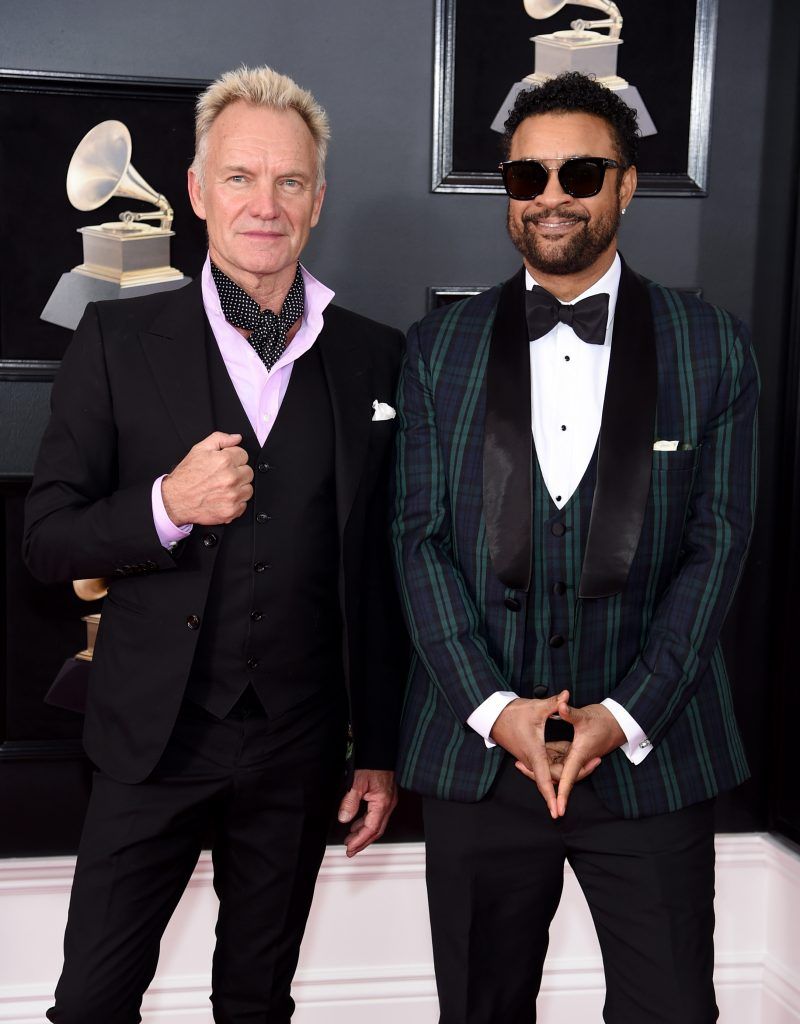 NEW YORK, NY - JANUARY 28:  Recording artists Sting (L) and Shaggy attend the 60th Annual GRAMMY Awards at Madison Square Garden on January 28, 2018 in New York City.  (Photo by Jamie McCarthy/Getty Images)