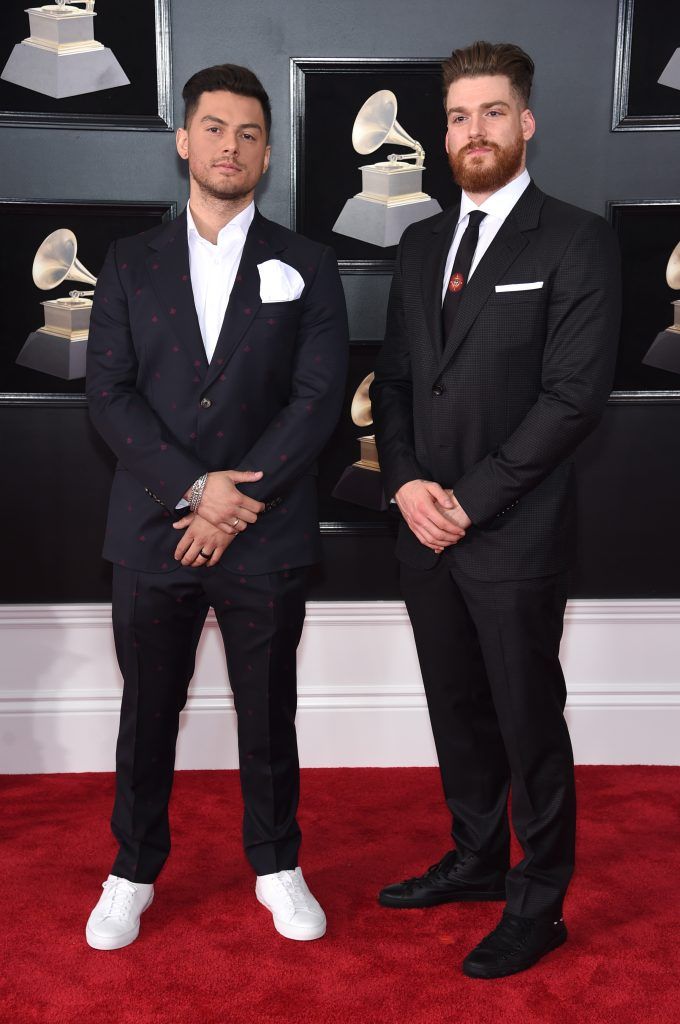 NEW YORK, NY - JANUARY 28:  Leighton James (L) and Christian Srigley of Adventure Club attend the 60th Annual GRAMMY Awards at Madison Square Garden on January 28, 2018 in New York City.  (Photo by Jamie McCarthy/Getty Images)