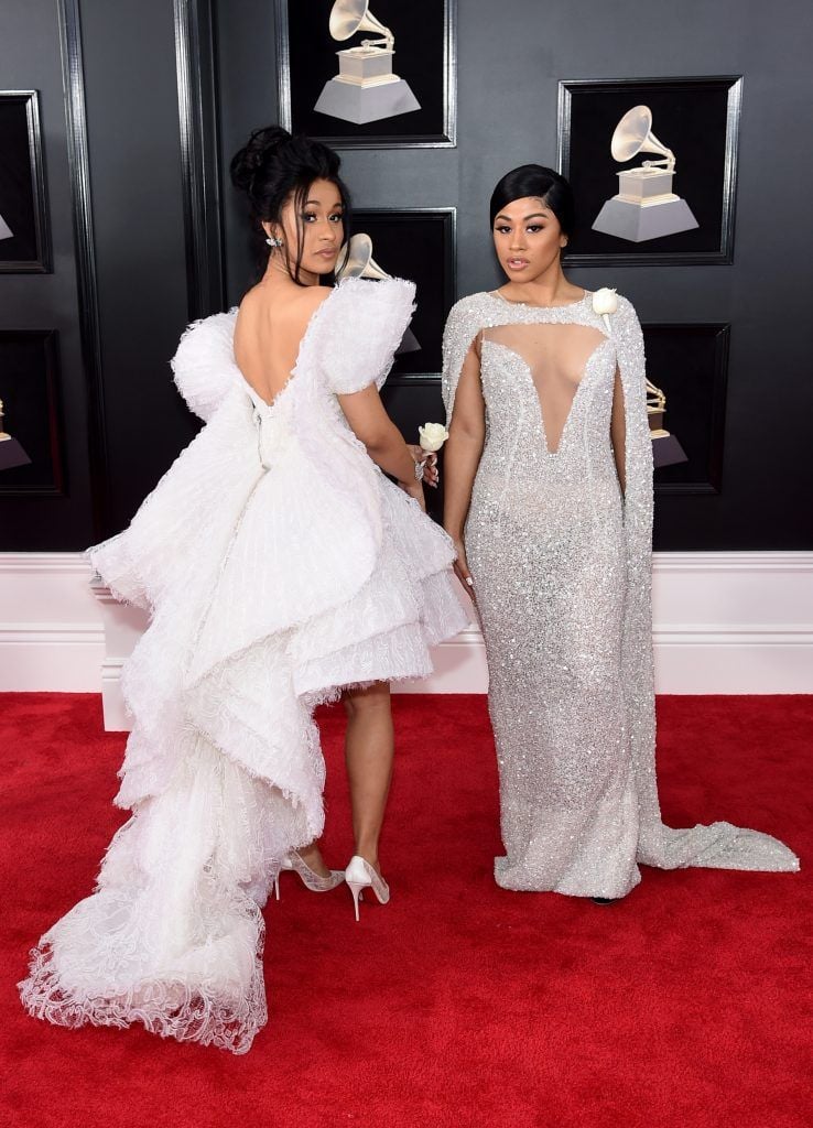 NEW YORK, NY - JANUARY 28:  Recording artist Cardi B (L) and Hennessy Carolina attend the 60th Annual GRAMMY Awards at Madison Square Garden on January 28, 2018 in New York City.  (Photo by Jamie McCarthy/Getty Images)
