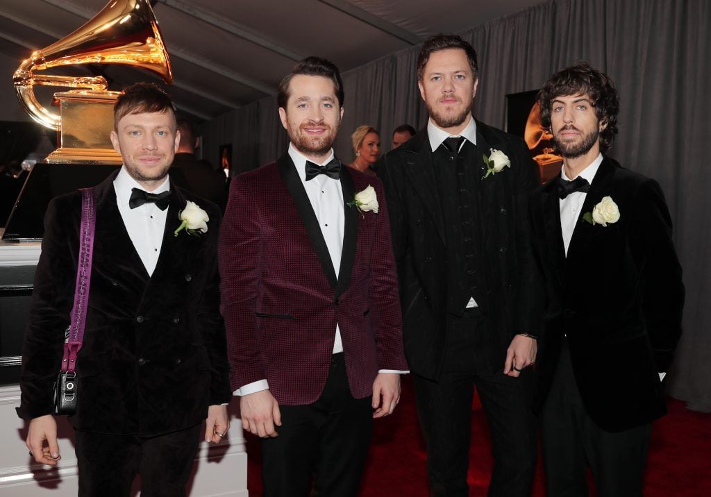 NEW YORK, NY - JANUARY 28:  (L-R) Ben McKee, Daniel Platzman, Dan Reynolds and Wayne Sermon of Imagine Dragons attend the 60th Annual GRAMMY Awards at Madison Square Garden on January 28, 2018 in New York City.  (Photo by Christopher Polk/Getty Images for NARAS)