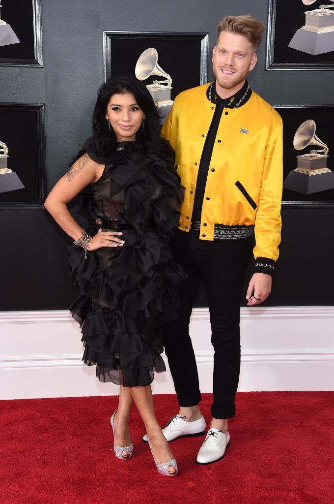 NEW YORK, NY - JANUARY 28:  Recording artists Kirstin Maldonado (L) and Scott Hoying of musical group Pentatonix attends the 60th Annual GRAMMY Awards at Madison Square Garden on January 28, 2018 in New York City.  (Photo by Jamie McCarthy/Getty Images)