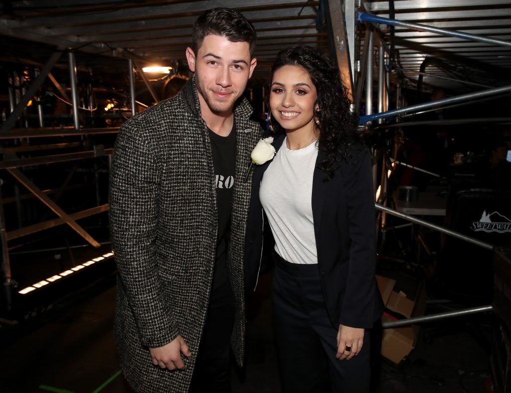 Recording artists Nick Jonas and Alessia Cara backstage at the 60th Annual GRAMMY Awards at Madison Square Garden on January 28, 2018 in New York City.  (Photo by Christopher Polk/Getty Images for NARAS)