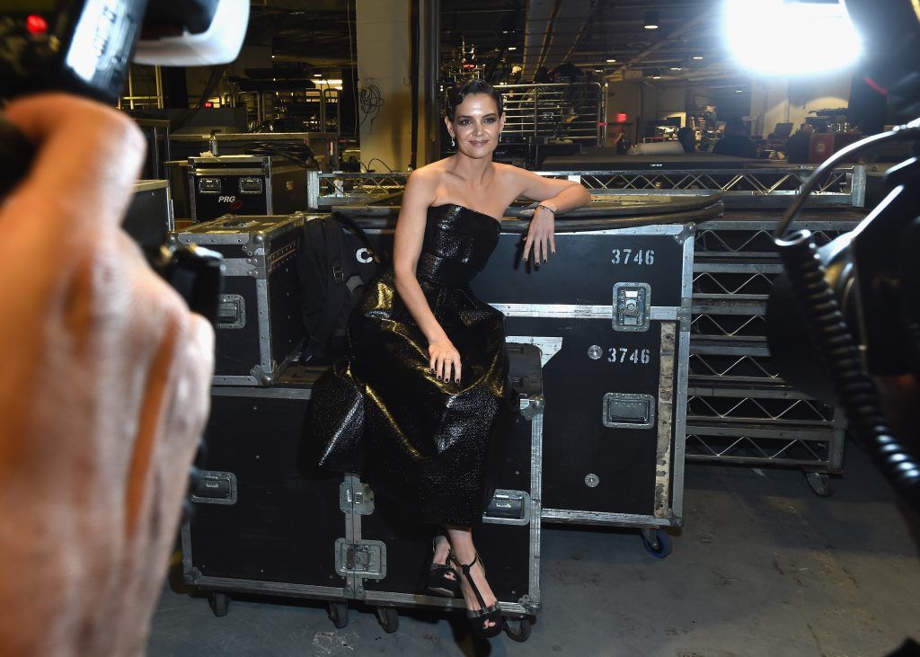Actor Katie Holmes poses backstage at the 60th Annual GRAMMY Awards at Madison Square Garden on January 28, 2018 in New York City.  (Photo by Nicholas Hunt/Getty Images for NARAS)