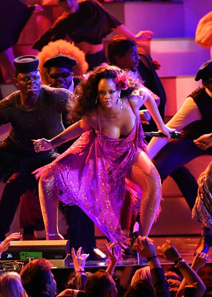 Recording artist Rihanna performs onstage during the 60th Annual GRAMMY Awards at Madison Square Garden on January 28, 2018 in New York City.  (Photo by Kevin Winter/Getty Images for NARAS)