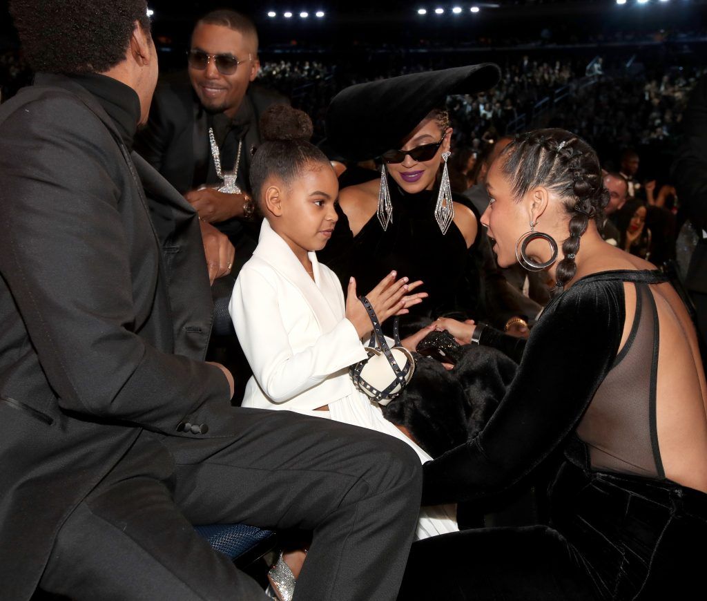 Jay-Z, Blue Ivy, Beyonce and Alicia Keys attends the 60th Annual GRAMMY Awards at Madison Square Garden on January 28, 2018 in New York City.  (Photo by Christopher Polk/Getty Images for NARAS)