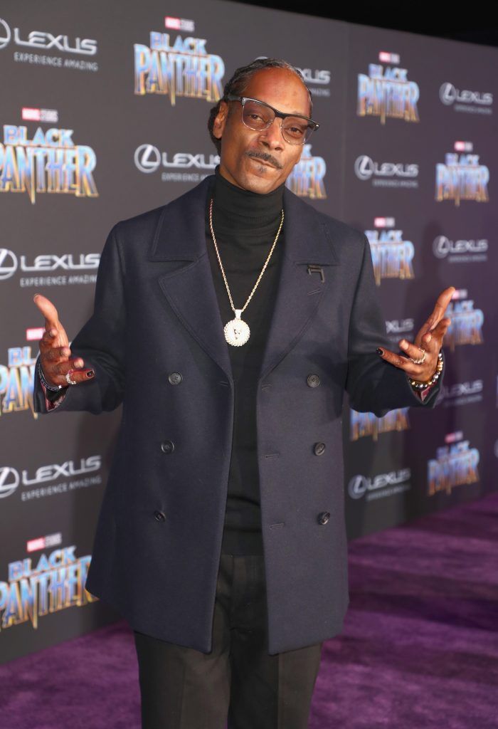 Snoop Dogg arrives for the World Premiere of Marvel Studios Black Panther, presented by Lexus, at Dolby Theatre in Hollywood on January 29th.  (Photo by Joe Scarnici/Getty Images for Lexus)