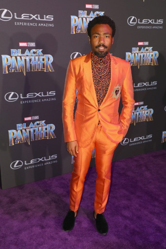 Donald Glover arrives for the World Premiere of Marvel Studios Black Panther, presented by Lexus, at Dolby Theatre in Hollywood on January 29th.  (Photo by Joe Scarnici/Getty Images for Lexus)